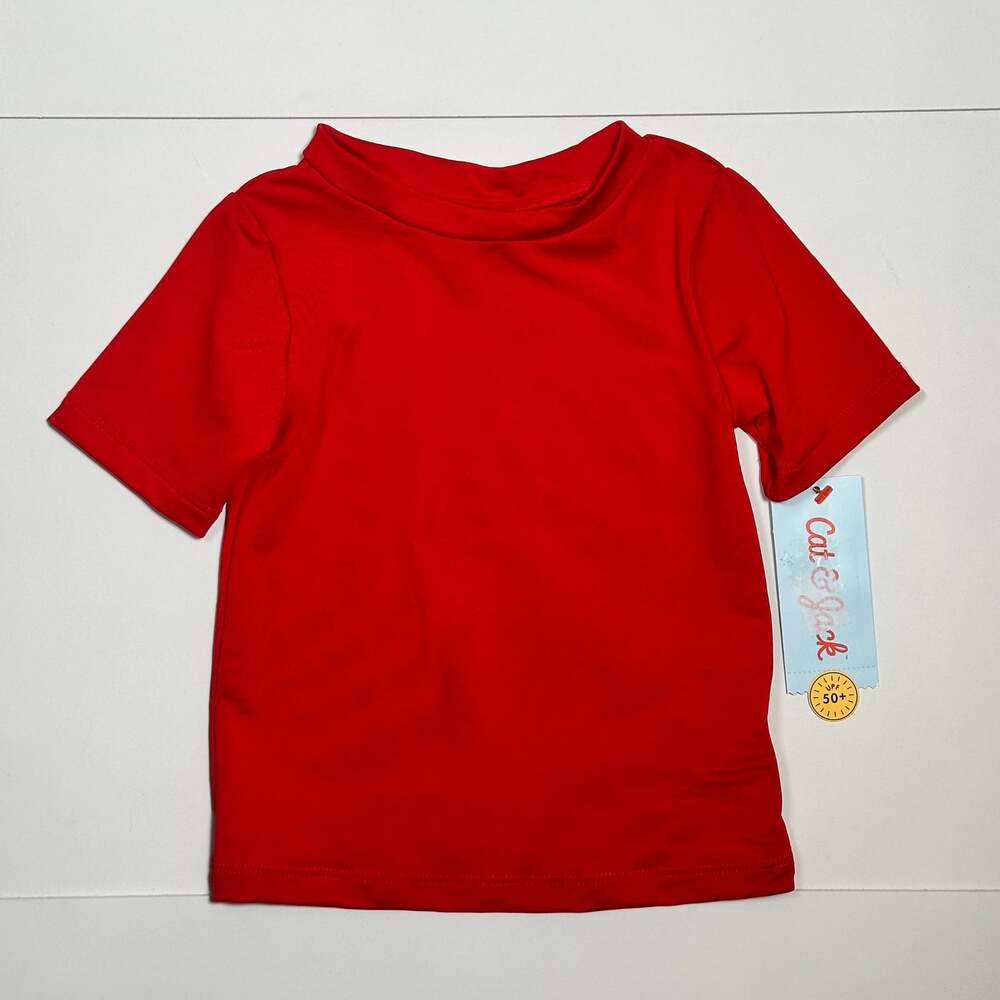 NWT Cat & Jack Baby Red Short Sleeve Rash Guard Swim Shirt Size 12M